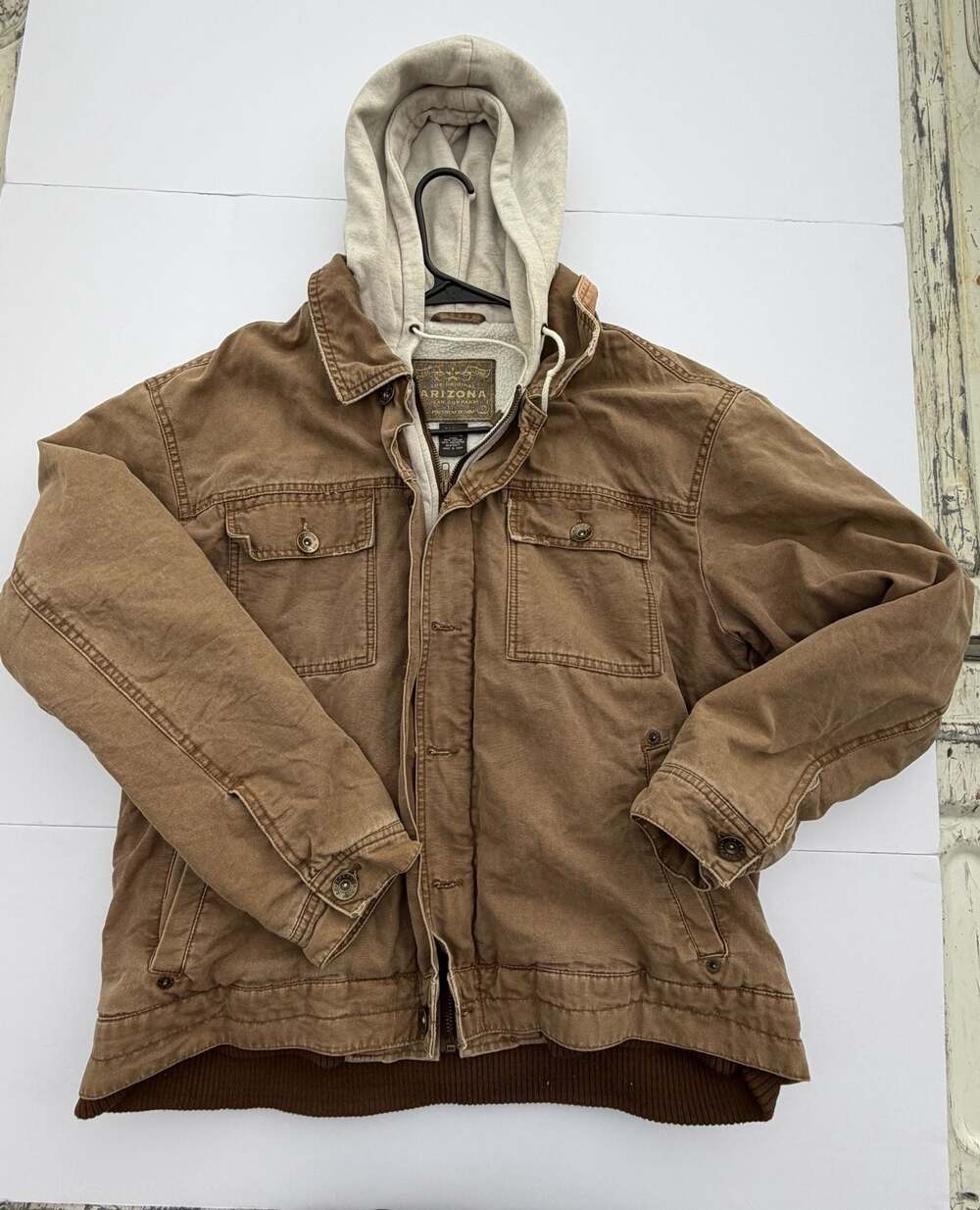 Arizona Jean Company Men's Brown Sherpa Lined Canvas Trucker Jacket with Hood XL